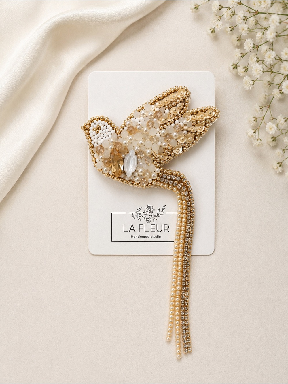 Handmade Beaded Bird Brooch
